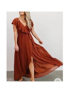 BALTIC BORN Katya Ruffle Maxi Dress Rust Burnt Orange Small S
